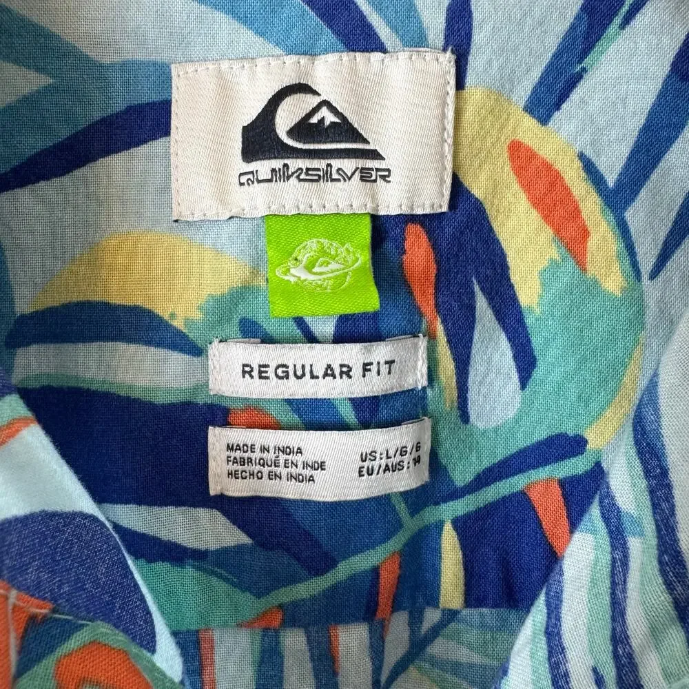Quicksilver Hawaiian Dutton Down Shirt Boys Large Summer Vacation Beach Cruise